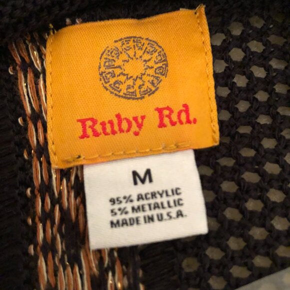Ruby Rd. black, gold, brown open -front knit Sweater Vest, M - Picture 7 of 9